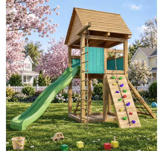 Playset build plan for kids, Playhouse - Wooden gardenhouse, Outdoor Wood Structure Climbing Wall Climber Slide - Digital Download Only