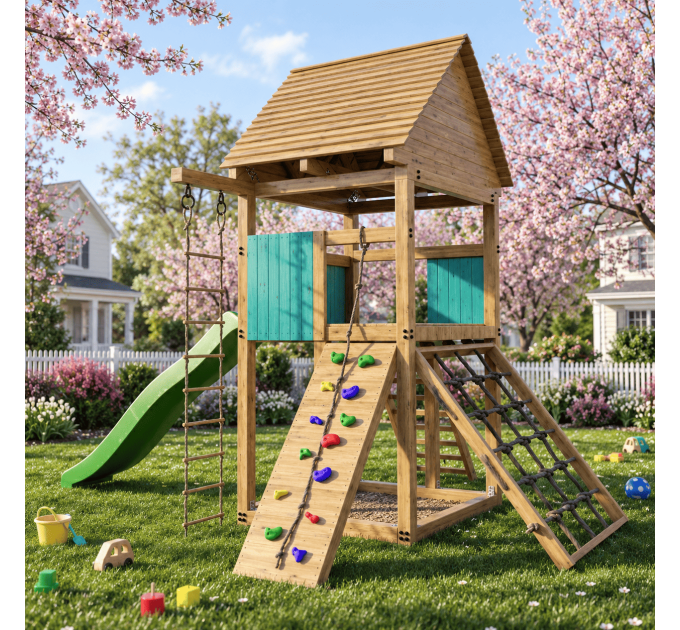Playset build plan for kids, Playhouse - Wooden gardenhouse, Outdoor Wood Structure Climbing Wall Climber Slide - Digital Download Only
