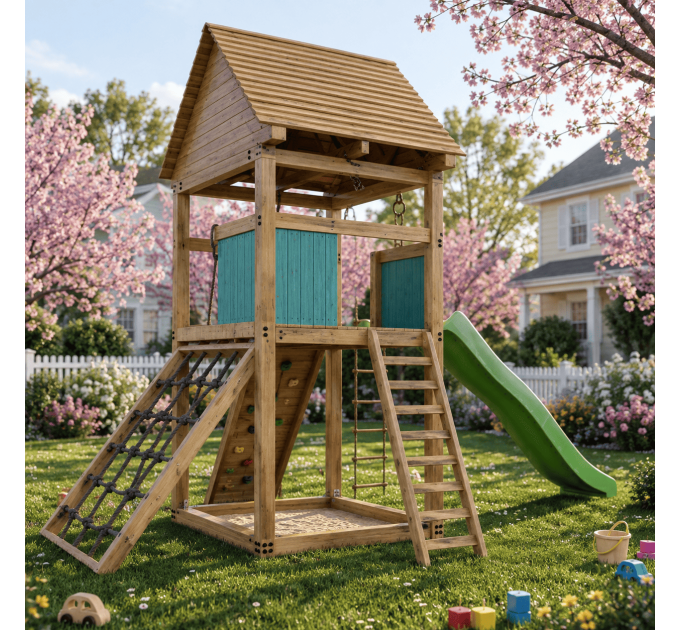Playset build plan for kids, Playhouse - Wooden gardenhouse, Outdoor Wood Structure Climbing Wall Climber Slide - Digital Download Only