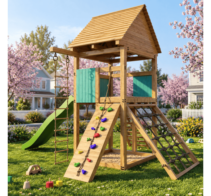 Playset build plan for kids, Playhouse - Wooden gardenhouse, Outdoor Wood Structure Climbing Wall Climber Slide - Digital Download Only