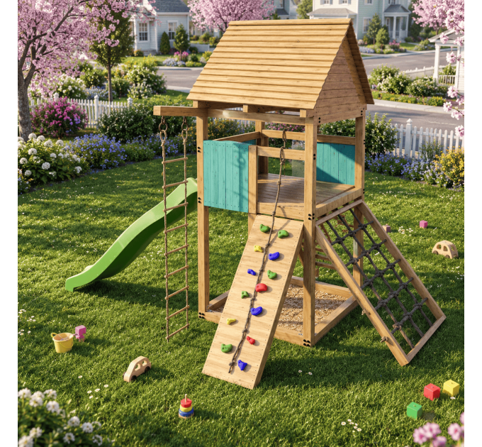 Playset build plan for kids, Playhouse - Wooden gardenhouse, Outdoor Wood Structure Climbing Wall Climber Slide - Digital Download Only
