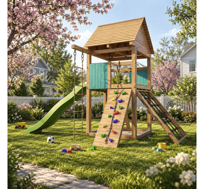 Playset build plan for kids, Playhouse - Wooden gardenhouse, Outdoor Wood Structure Climbing Wall Climber Slide - Digital Download Only