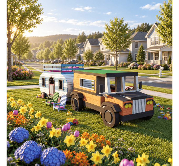 Kids Auto & Camper Playset DIY Plans - Digital PDF for Building Your Dream Playhouse