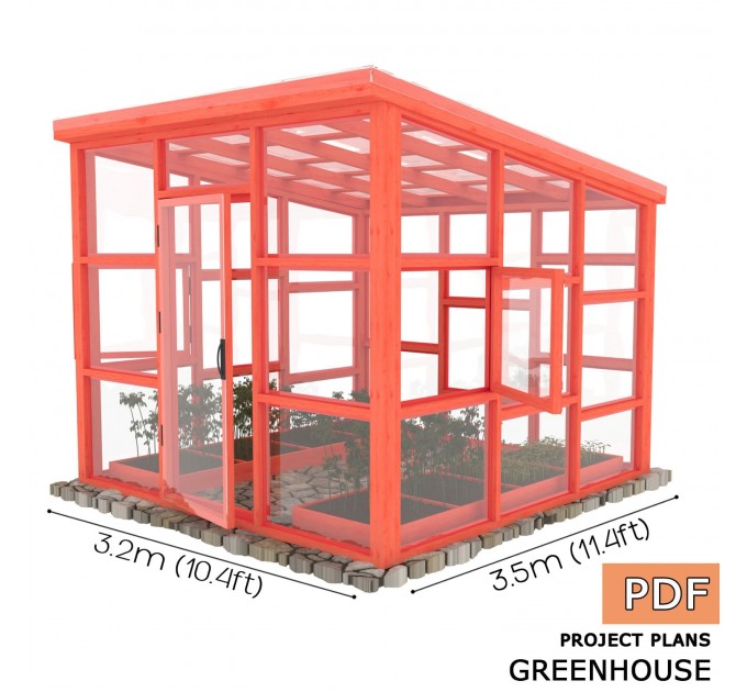 12'x11' Greenhouse Plans, greenhouse build, Framed greenhouse plans, Garden house, Greenhouse diy plan - Digital Download Only