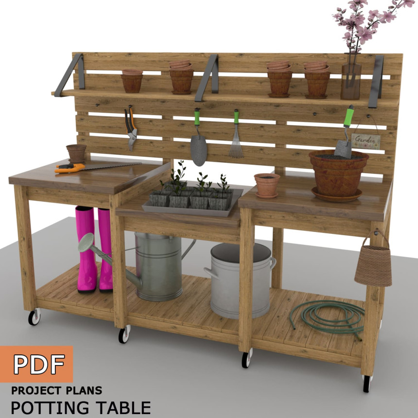 Potting Bench Build Plan | Gardening Table, Outdoor Potting Station ...
