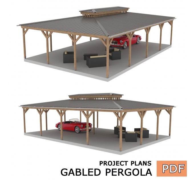 DIY Pergola, Wood gazebo plan, Complete pavilion, Gable timber frame pavilion, Gable pergola - Digital Download Only