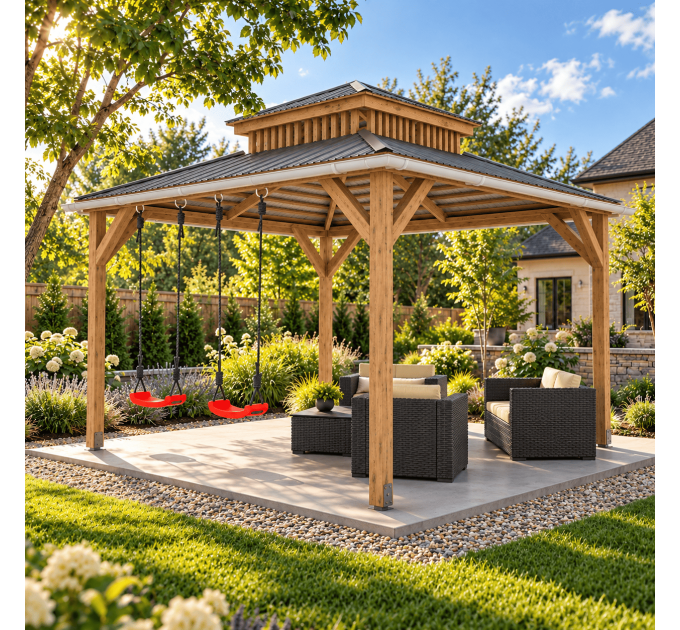 DIY 12' x 12' Gable pergola, Wood gazebo plan, Complete pavilion, Gable timber frame pavilion - Digital Download Only