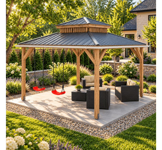 DIY 12' x 12' Gable pergola, Wood gazebo plan, Complete pavilion, Gable timber frame pavilion - Digital Download Only