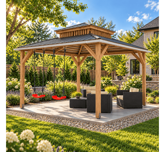 DIY 12' x 12' Gable pergola, Wood gazebo plan, Complete pavilion, Gable timber frame pavilion - Digital Download Only