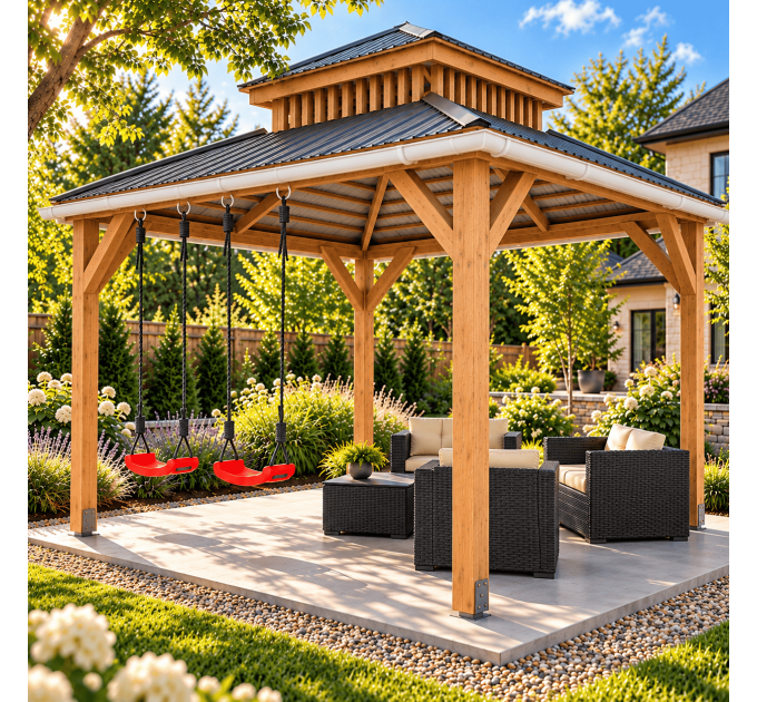 DIY 12' x 12' Gable pergola, Wood gazebo plan, Complete pavilion, Gable timber frame pavilion - Digital Download Only