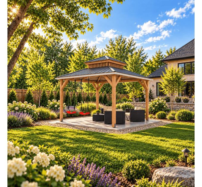DIY 12' x 12' Gable pergola, Wood gazebo plan, Complete pavilion, Gable timber frame pavilion - Digital Download Only