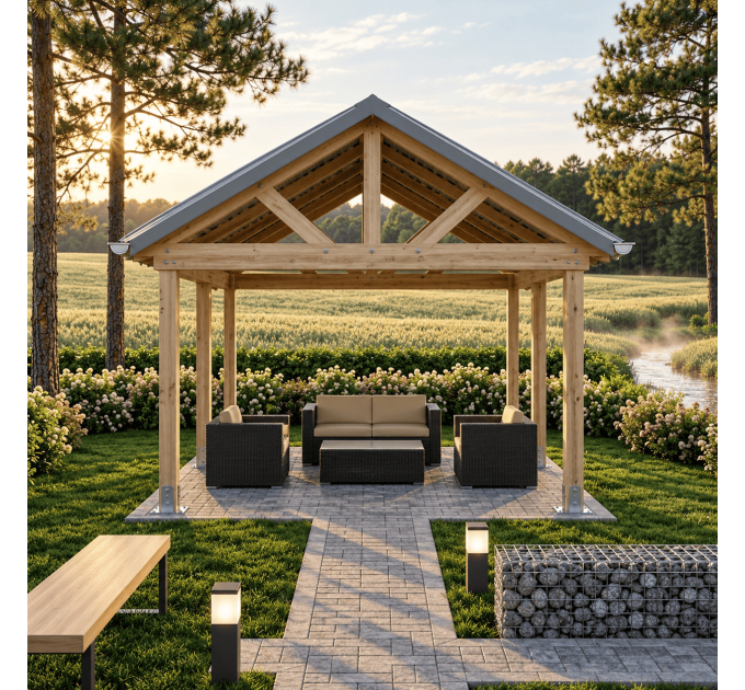 Gabled pergola, Pavilion blueprints, Family project, Gazebo drawings, Grill veranda, Gazebo plans - Digital Download Only