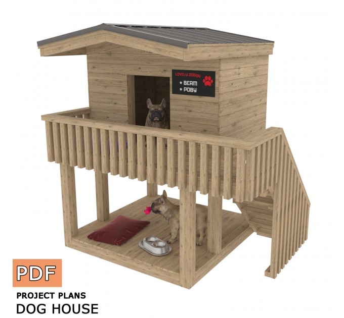 Wooden doghouse, Step-by-step guide, DIY doghouse plans, Luxury dog houses, Dog house bed, Large/medium dog house - Digital Download Only