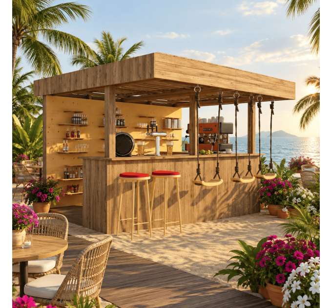 Outdoor Bar, backyard party pavilion, open-air bar, beach bar, outdoor house, party bar plan - Digital Download Only