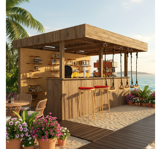 Outdoor Bar, backyard party pavilion, open-air bar, beach bar, outdoor house, party bar plan - Digital Download Only