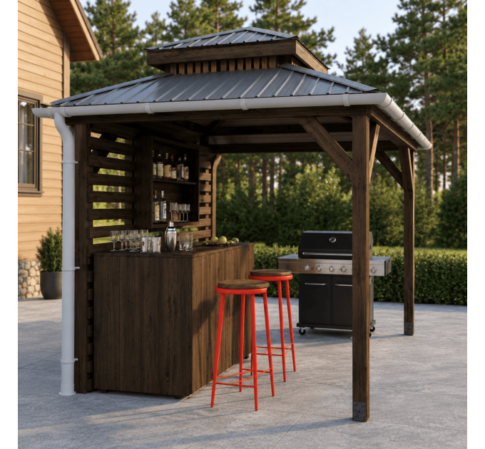 Outdoor Bar, backyard party pavilion, open-air bar, beach bar, outdoor house, party bar plan - Digital Download Only