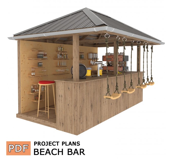 DIY Beach bar, outdoor open-air bar, backyard party pavilion, outdoor house, party bar plan - Digital Download Only