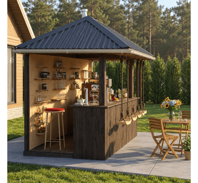 DIY Beach bar, outdoor open-air bar, backyard party pavilion, outdoor house, party bar plan - Digital Download Only