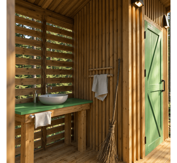 Outdoor Bathroom Shed Plans – Modern Outhouse with Shower, Toilet & Sink